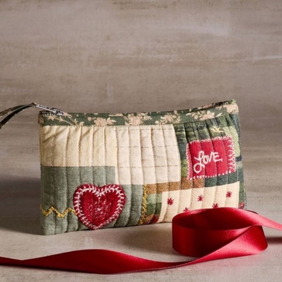 Pottery Barn Accessories - NEW Pottery Barn Quilted Patchwork Pouch - Green, Red, Cream